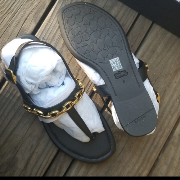 Coach Jenna sandals- signature C chain black leather and brass - Picture 2 of 3